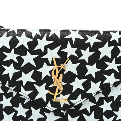Saint Laurent Lambskin Star Print Monogram Envelope Chain Wallet Black White 7 of 11
