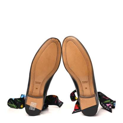 Gucci Betis Glamour Calfskin Silk Womens Jordaan Loafers 38 Black Multicolor 6 of 10