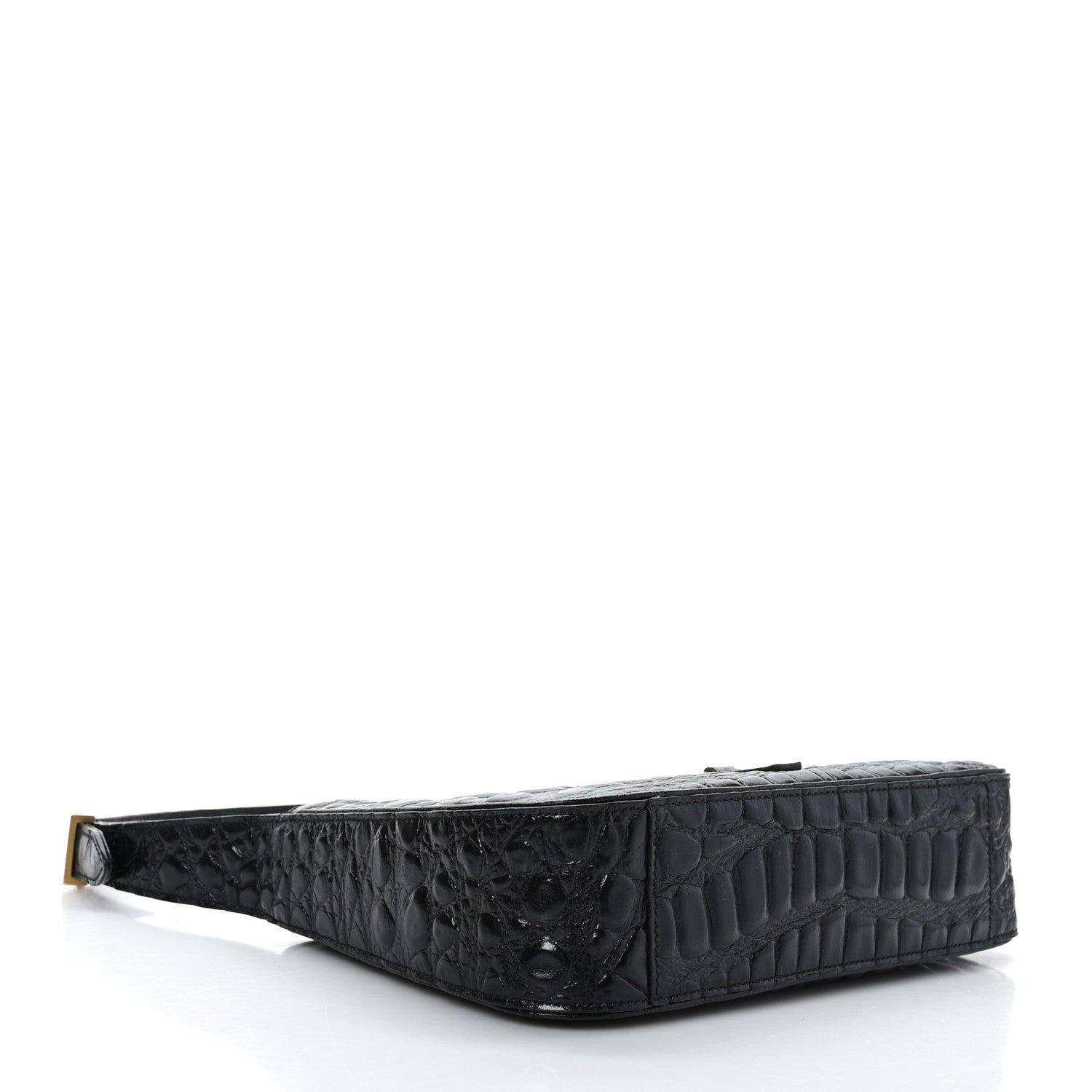 Saint Laurent Calfskin Crocodile Embossed Le 5 A 7 Hobo Black 4 of 9