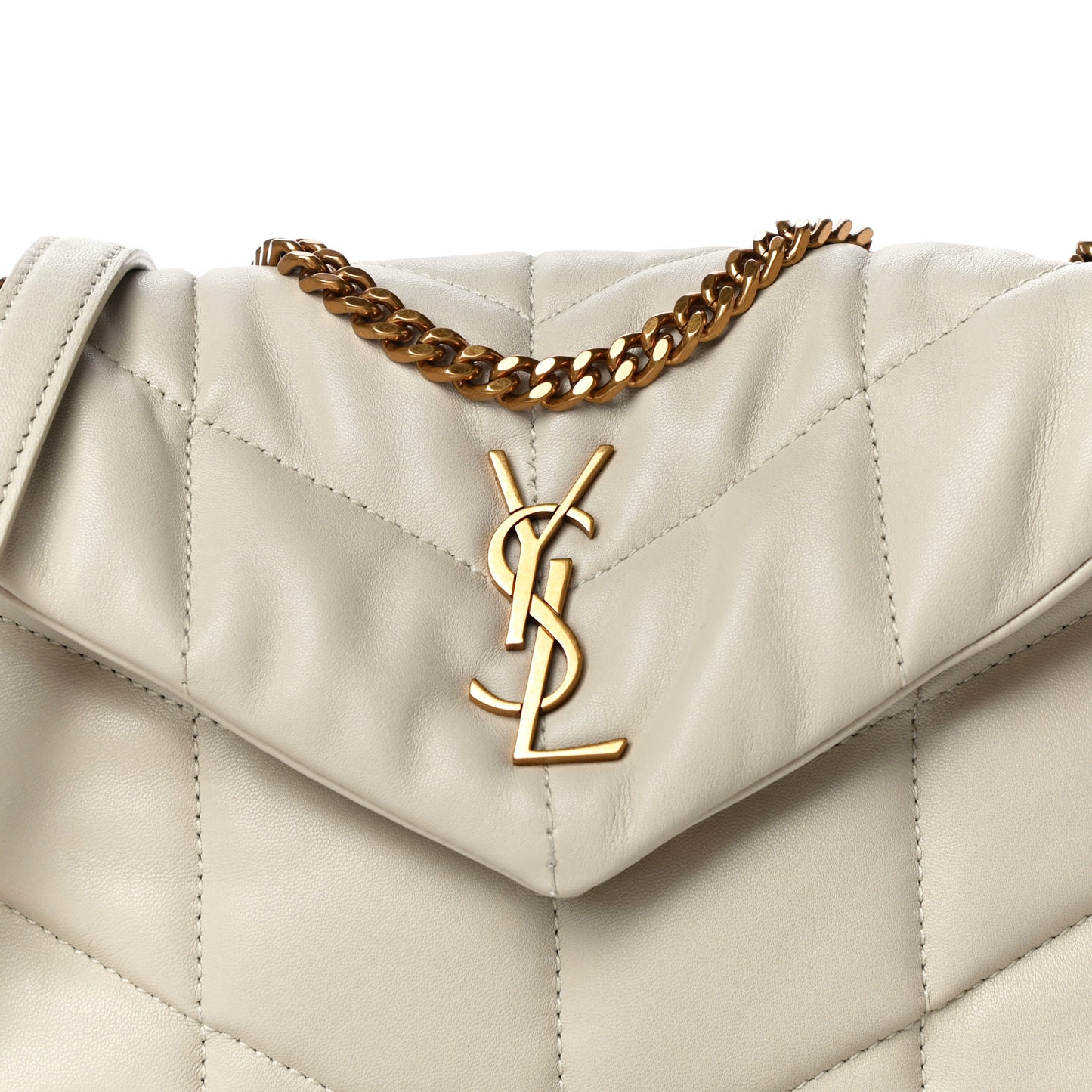 Lambskin Quilted Toy Loulou Puffer Monogram Chain Satchel Crema Soft