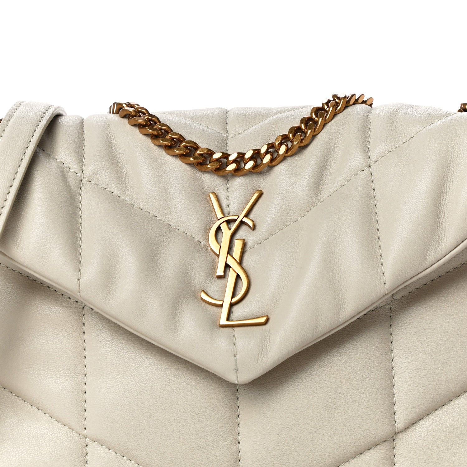Saint Laurent Lambskin Quilted Toy Loulou Puffer Monogram Chain Satchel Crema Soft 8 of 14