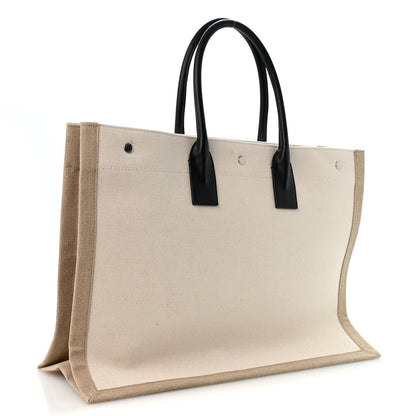 Saint Laurent Linen Calfskin Rive Gauche Tote Greggio Natural 3 of 11