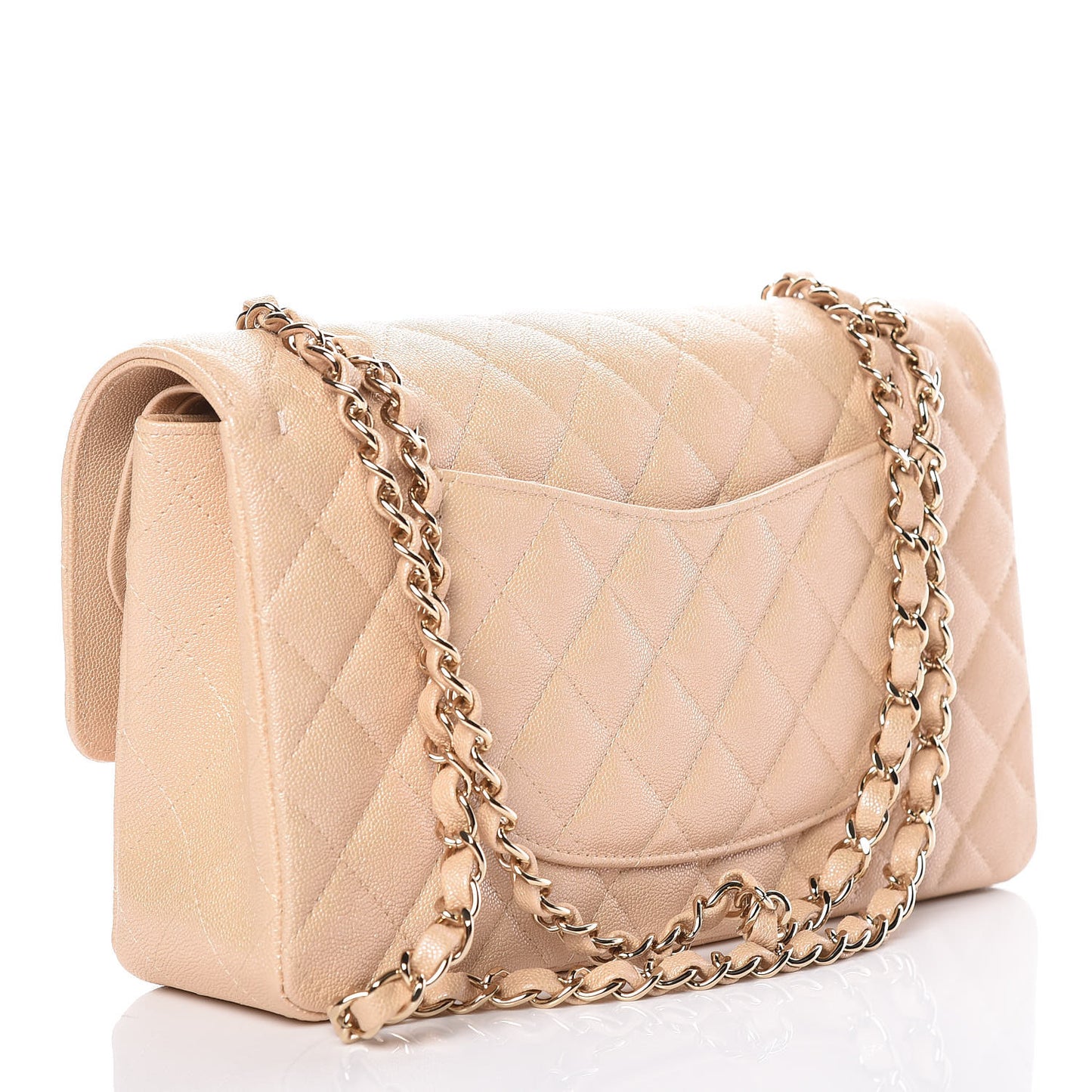 Iridescent Caviar Quilted Medium Double Flap Beige