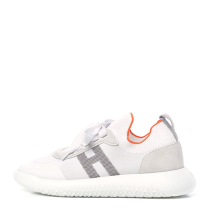 Hermes Knit Suede Goatskin Womens Crew Sneakers 38 White Gris 1 of 8