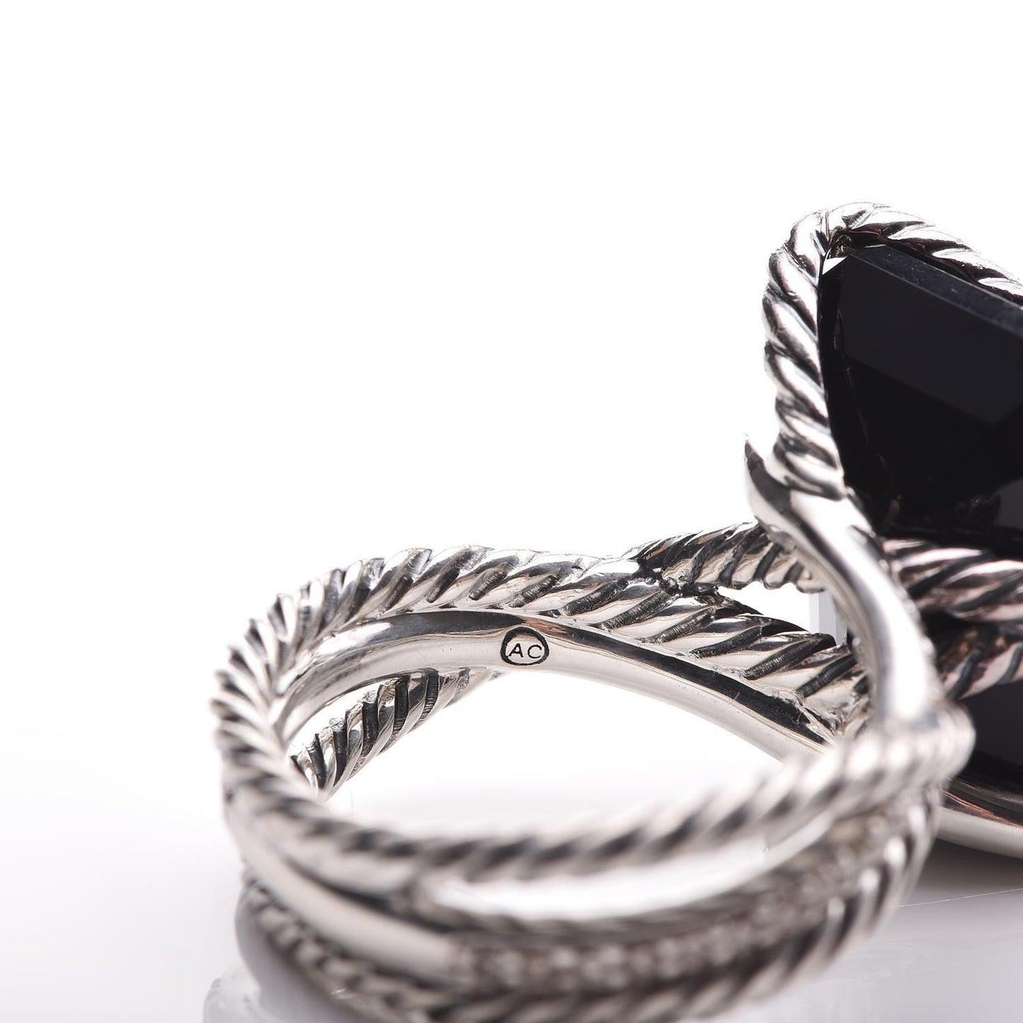 Sterling Silver Diamond Black Onyx 15mm Cable Wrap Ring 52 6