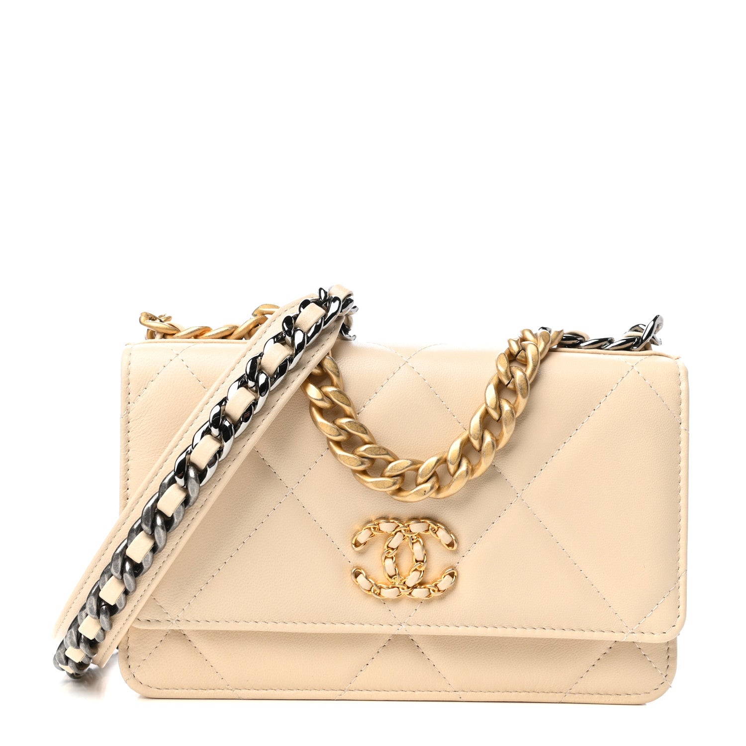 Chanel Goatskin Quilted Chanel 19 Wallet On Chain WOC Light Beige 1 of 10