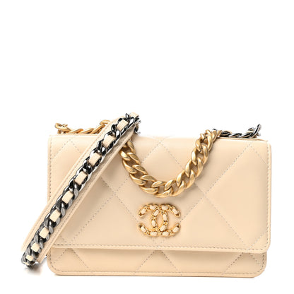 Chanel Goatskin Quilted Chanel 19 Wallet On Chain WOC Light Beige 1 of 10