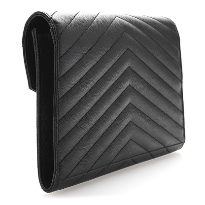 Saint Laurent Grain De Poudre Matelasse Chevron Monogram Envelope Clutch Black 3 of 7