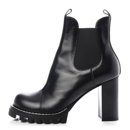 Louis Vuitton Calfskin Monogram Uniformes Chelsea Lug Sole 80mm Ankle Boots 41.5 Black 1 of 10