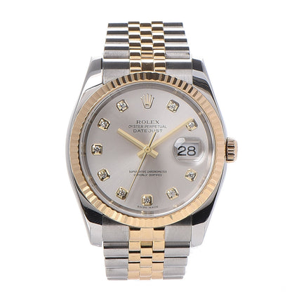 Rolex Stainless Steel 18K Yellow Gold Diamond 36mm Oyster Perpetual Datejust Watch Silver 116233 1 of 11