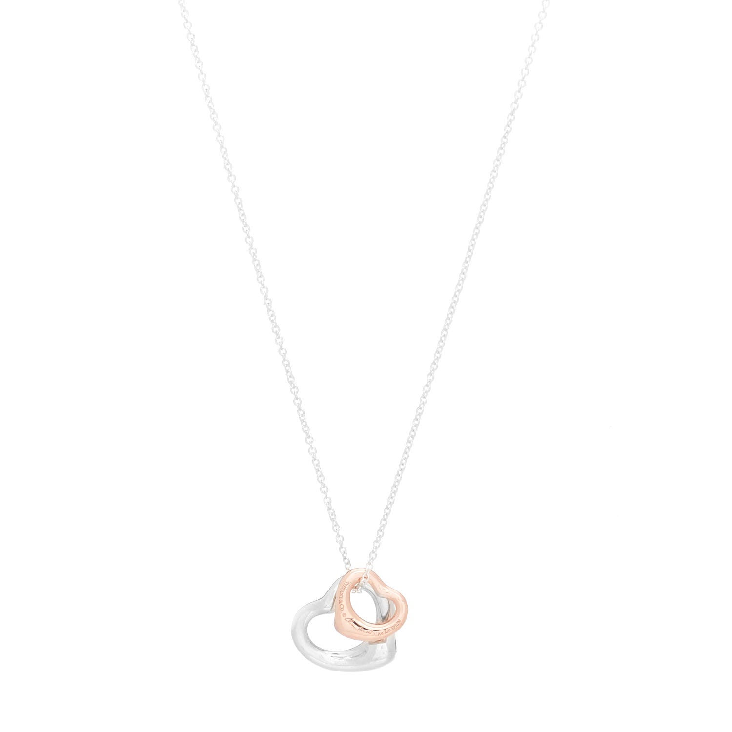 Tiffany Sterling Silver 18K Rose Gold Elsa Peretti Double Open Heart Pendant Necklace 1 of 5