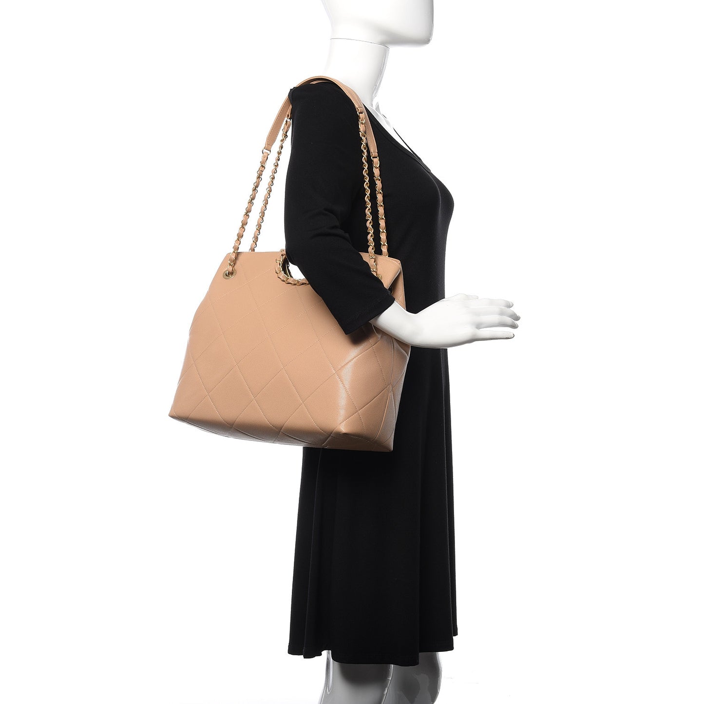 Caviar Large Handle Shopping Bag Beige