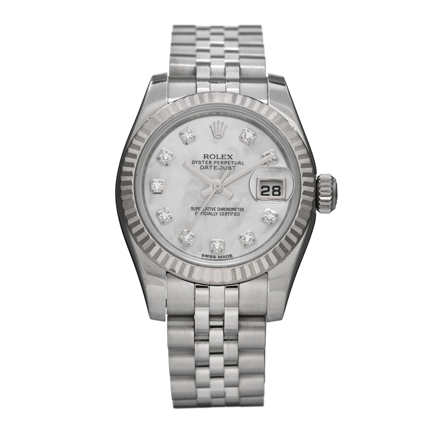 Stainless Steel 18K White Gold Diamond Mother of Pearl 26mm Oyster Perpetual Datejust Watch 179174