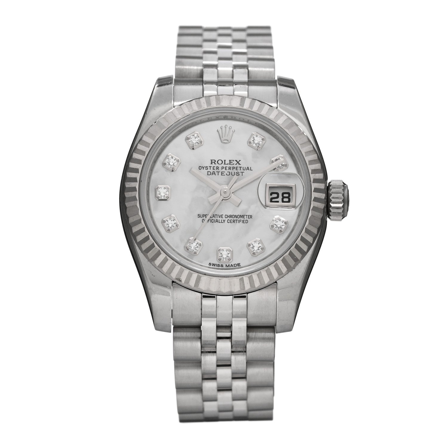 Rolex Stainless Steel 18K White Gold Diamond Mother of Pearl 26mm Oyster Perpetual Datejust Watch 179174 1 of 5
