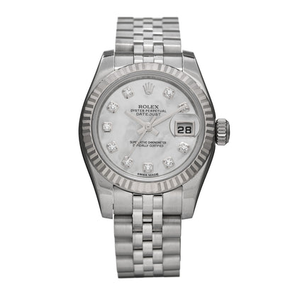 Rolex Stainless Steel 18K White Gold Diamond Mother of Pearl 26mm Oyster Perpetual Datejust Watch 179174 1 of 5
