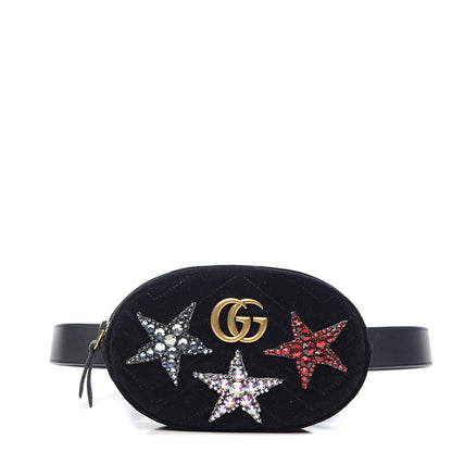 Gucci Velvet Matelasse Crystal Star GG Marmont Belt Bag 85 34 Black 1 of 9