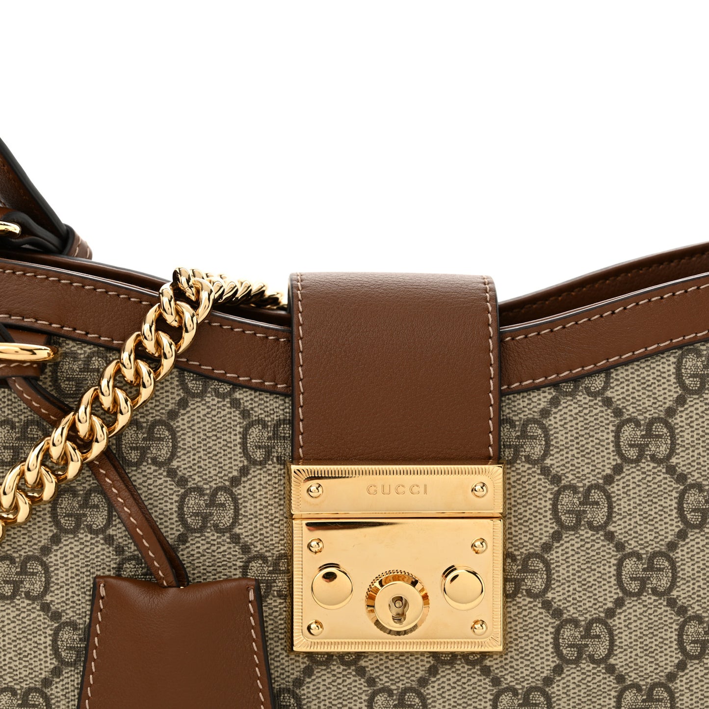 GG Supreme Monogram Calfskin Small Padlock Chain Shoulder Bag Beige Ebony Brown Sugar