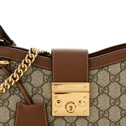 Gucci GG Supreme Monogram Calfskin Small Padlock Chain Shoulder Bag Beige Ebony Brown Sugar 8 of 11