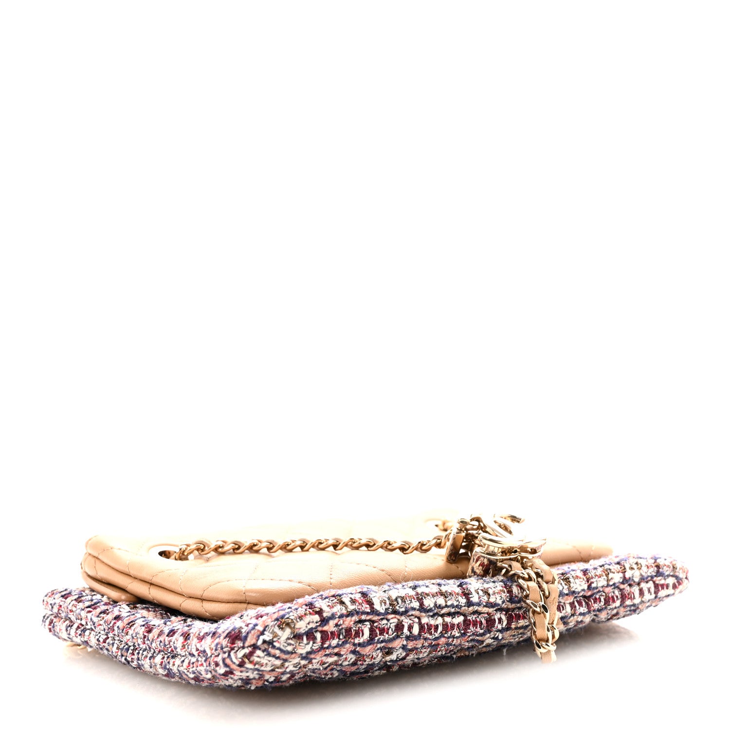 Chanel Tweed Lambskin Quilted Pouch Beige Multicolor 4 of 10