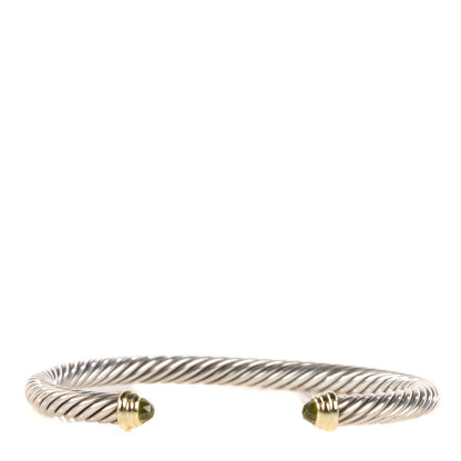 David Yurman Sterling Silver 14K Yellow Gold Peridot 5mm Cable Classics Bracelet 1 of 5