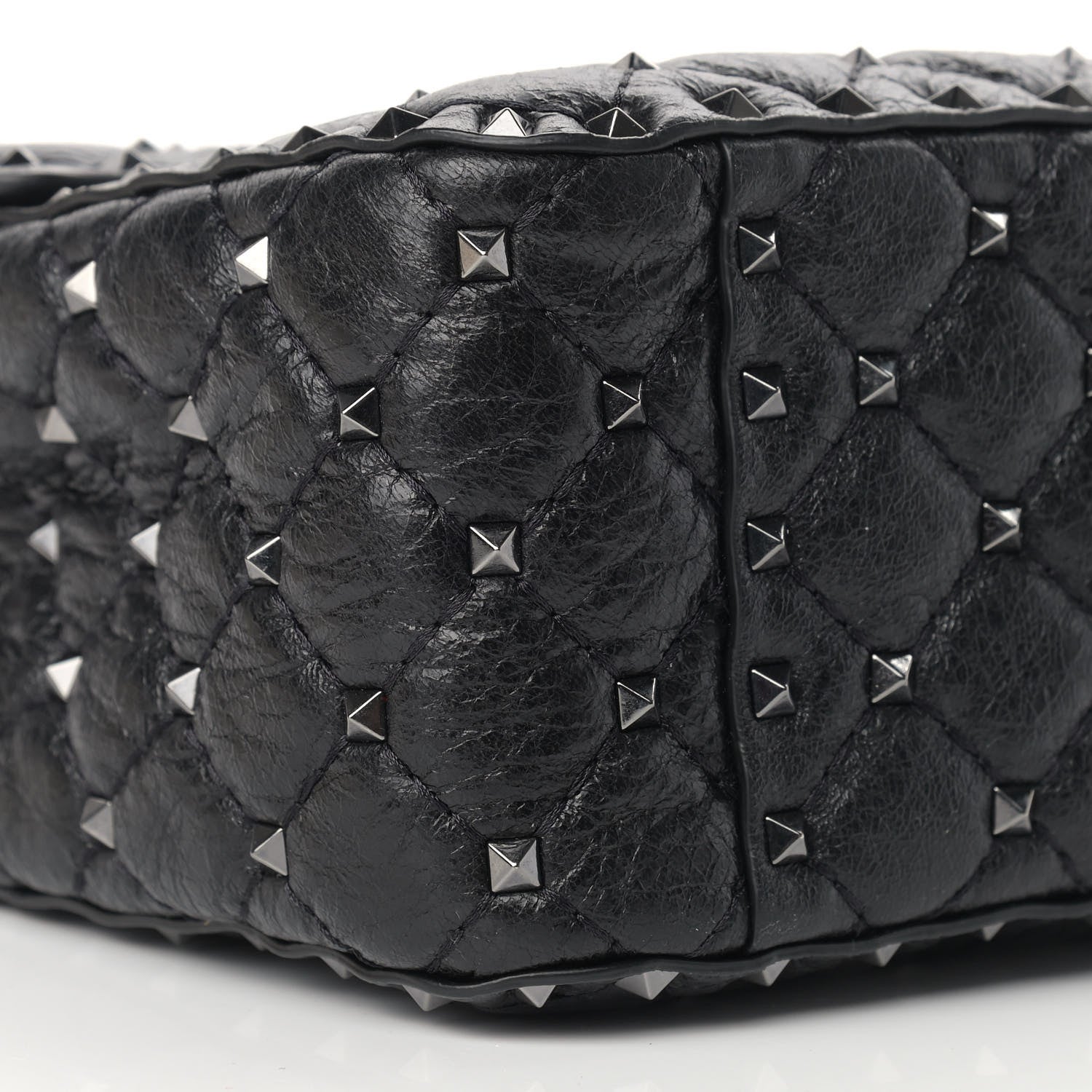 Valentino Garavani Craquele Nappa Large Rockstud Spike Shoulder Bag Black 8 of 11