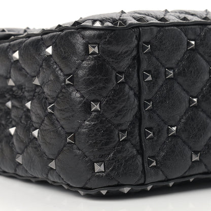 Valentino Garavani Craquele Nappa Large Rockstud Spike Shoulder Bag Black 8 of 11