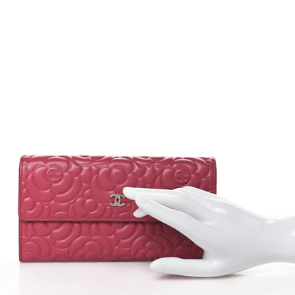 Chanel Lambskin Embossed Camellia Large Gusset Flap Wallet Pink 2 of 9