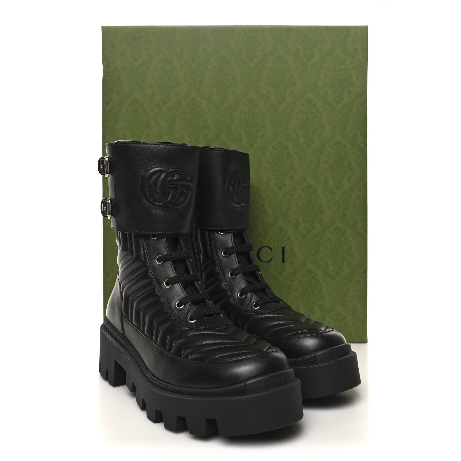 Gucci Nappa Frances GG Matelasse Platform Combat Boots 39 Black 9 of 9