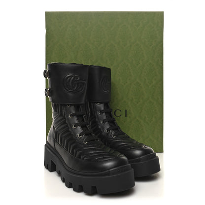 Gucci Nappa Frances GG Matelasse Platform Combat Boots 39 Black 9 of 9