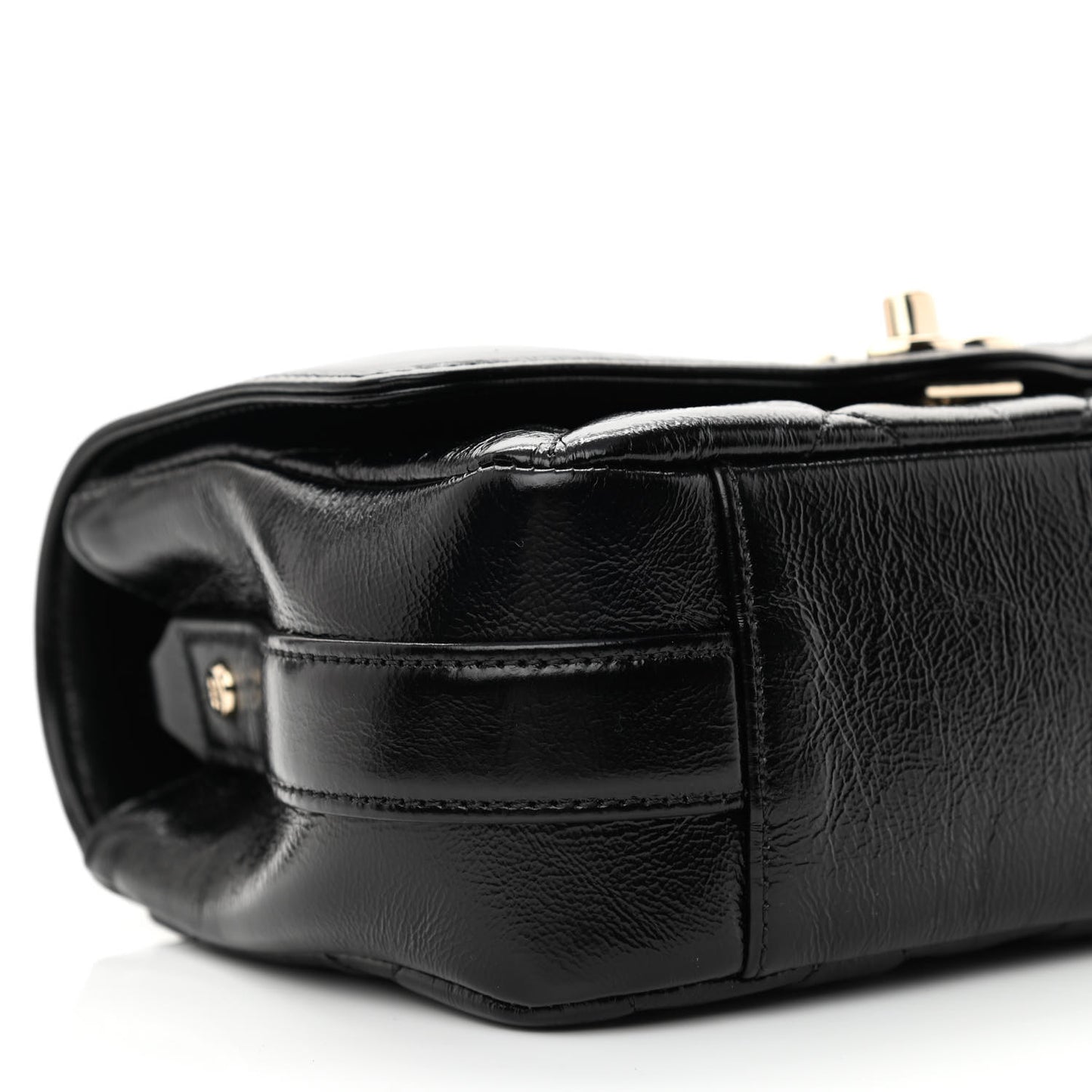 Crumpled Glazed Lambskin Quilted Mini Flap Black