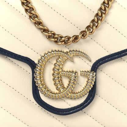 Gucci Vintage Effect Calfskin Matelasse Diagonal Torchon GG Marmont Chain Wallet Mystic White Blue Agata 10 of 13