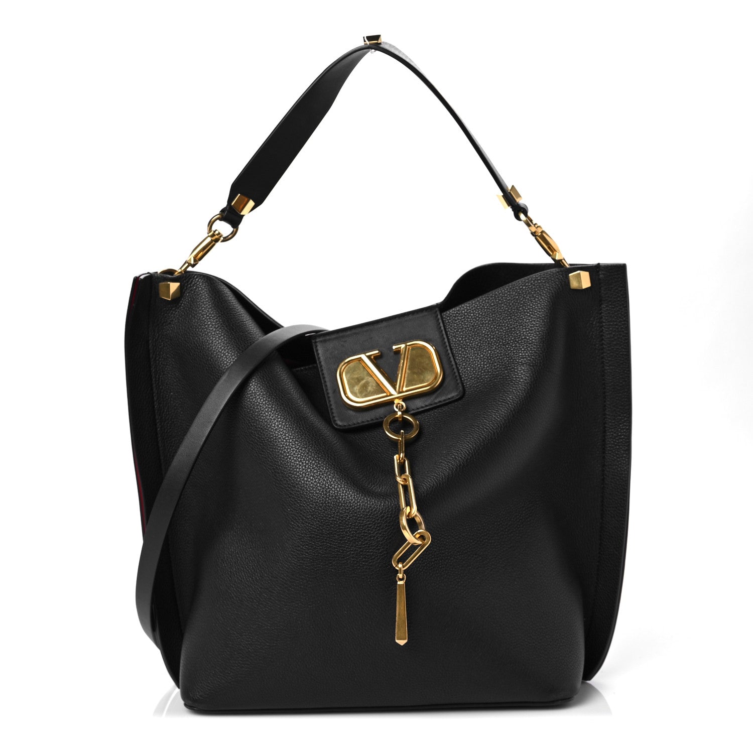 Valentino Garavani Grainy Calfskin VLogo Escape Hobo Bag Black 2 of 8