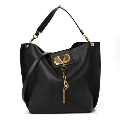 Valentino Garavani Grainy Calfskin VLogo Escape Hobo Bag Black 2 of 8