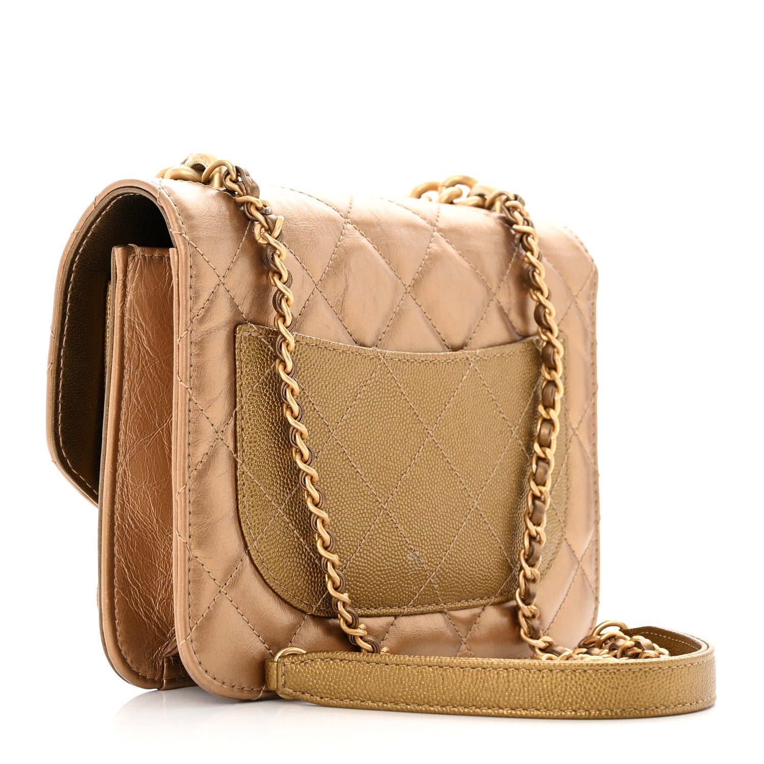 Chanel Metallic Calfskin Caviar Quilted Mini Chain Handle Flap Gold 3 of 22