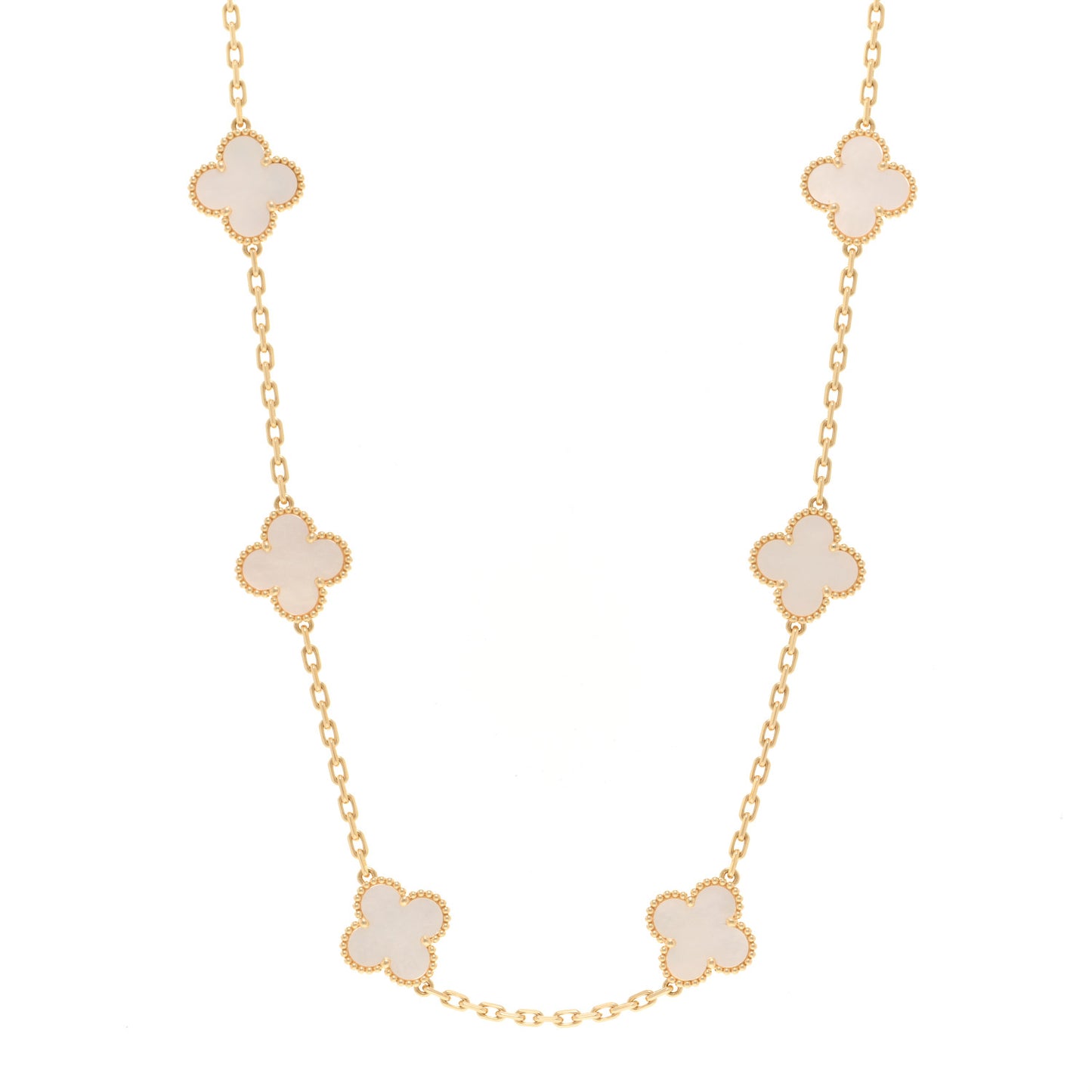 18K Yellow Gold Mother of Pearl 10 Motifs Vintage Alhambra Necklace