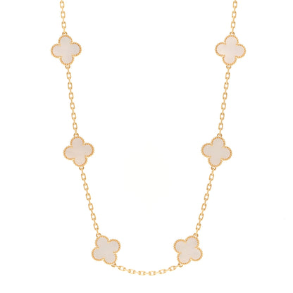 Van Cleef & Arpels 18K Yellow Gold Mother of Pearl 10 Motifs Vintage Alhambra Necklace 1 of 6