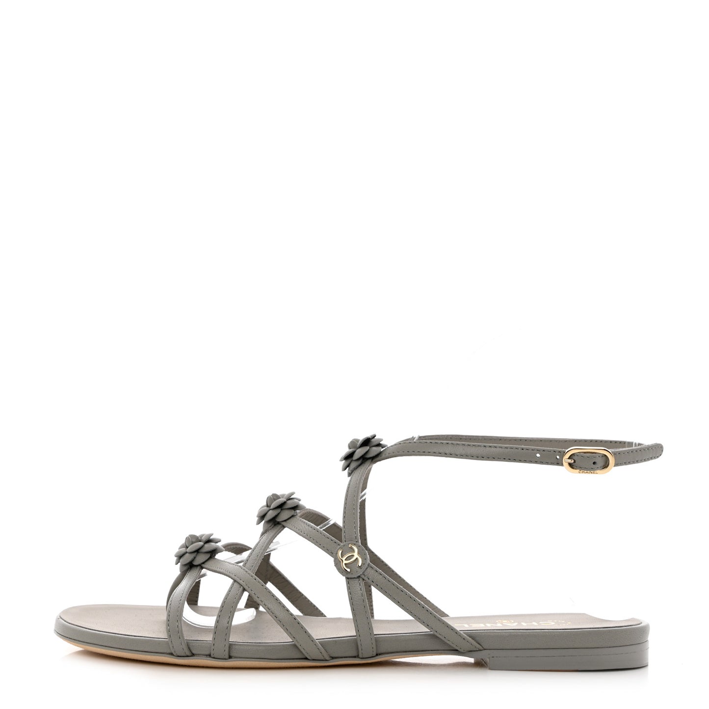 Lambskin Camellia Criss Cross Sandals 36.5 Grey