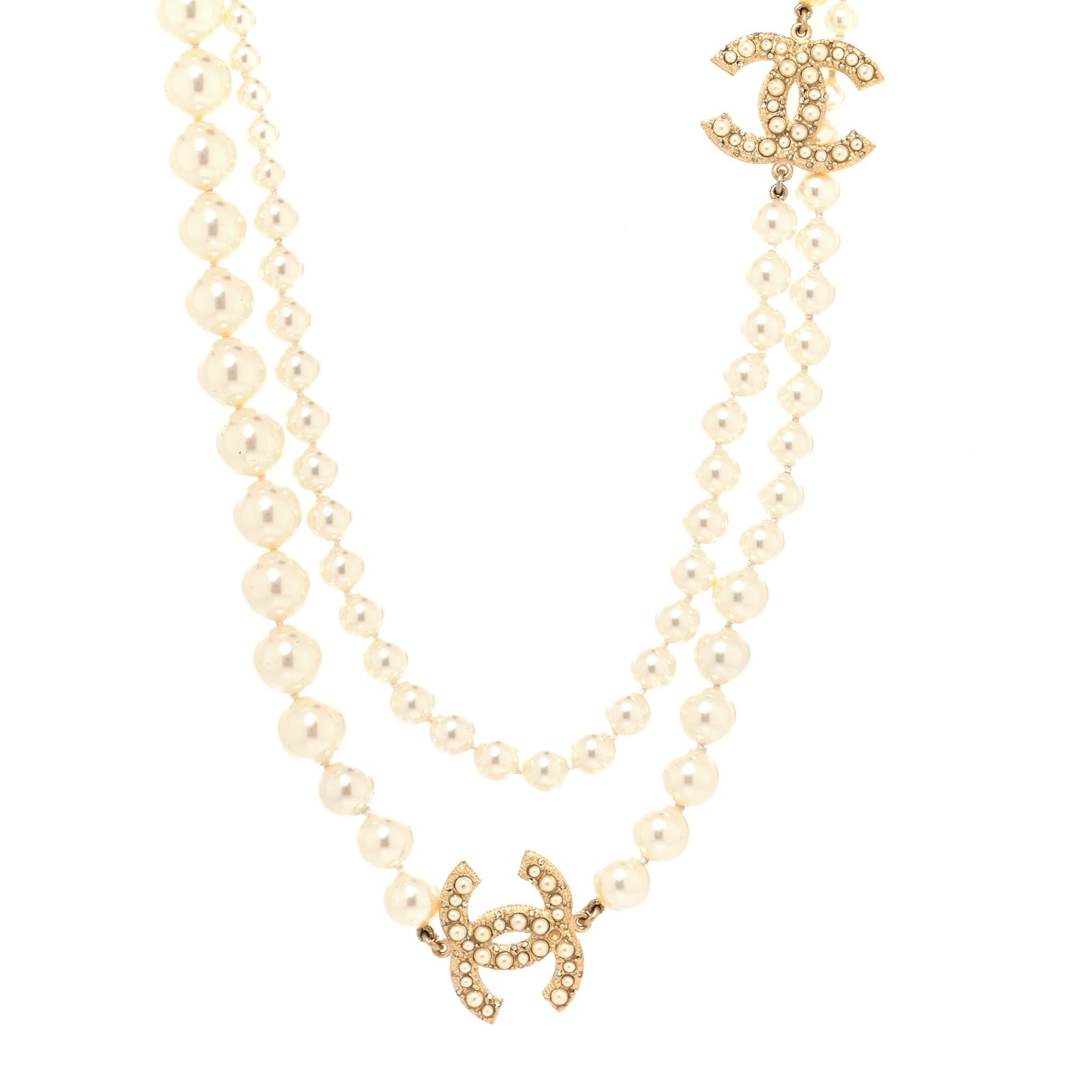 Pearl CC 100th Anniversary Long Necklace Light Gold