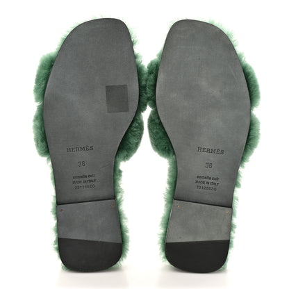 Hermes Woolskin Oran Sandals 36 Vert Anglais 6 of 9