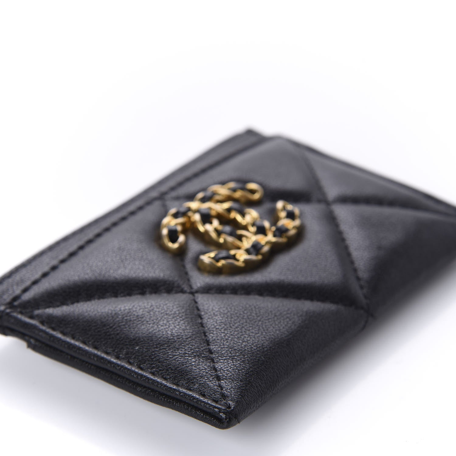 Chanel Shiny Goatskin Quilted Chanel 19 Card Holder Black 6 of 11