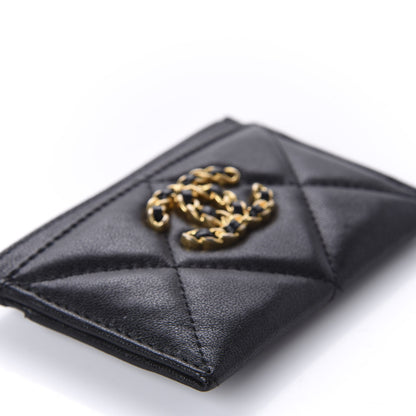 Chanel Shiny Goatskin Quilted Chanel 19 Card Holder Black 6 of 11