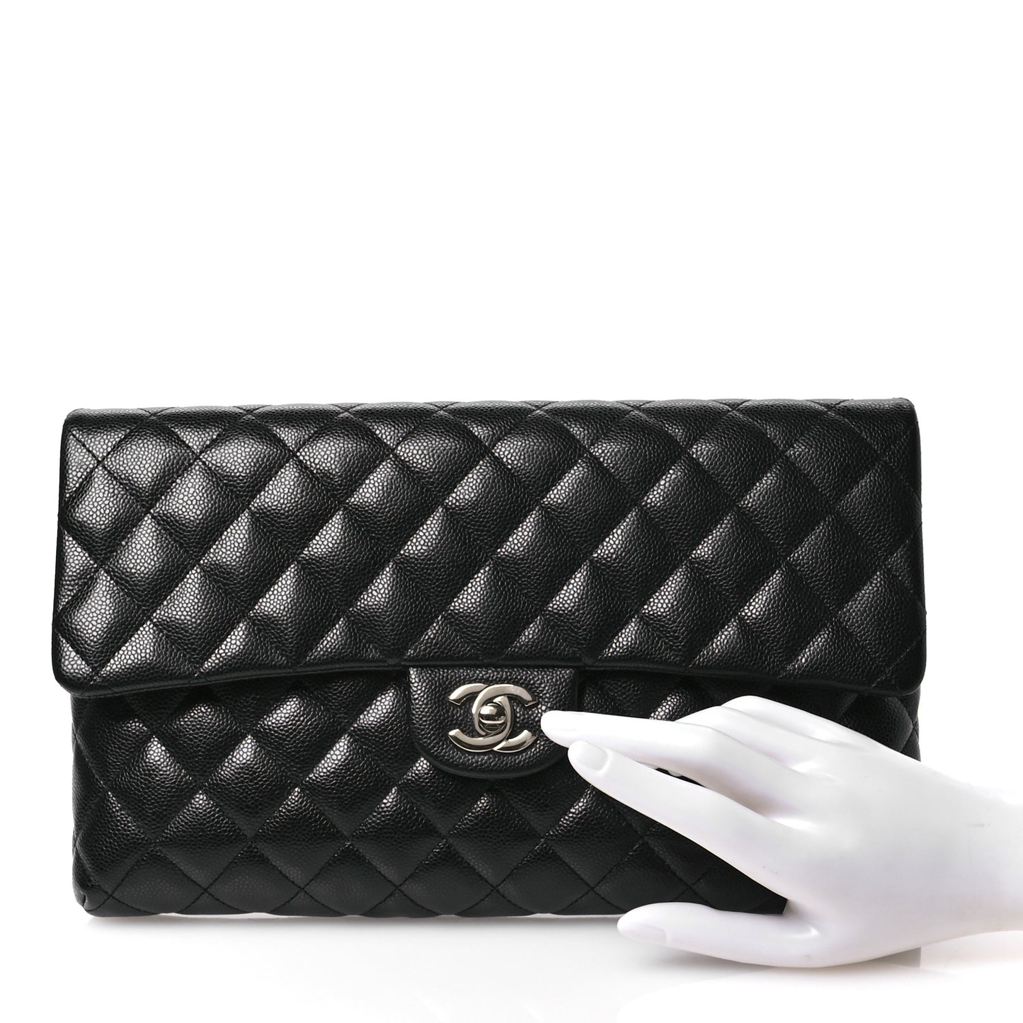 Caviar Quilted Flap Clutch Black