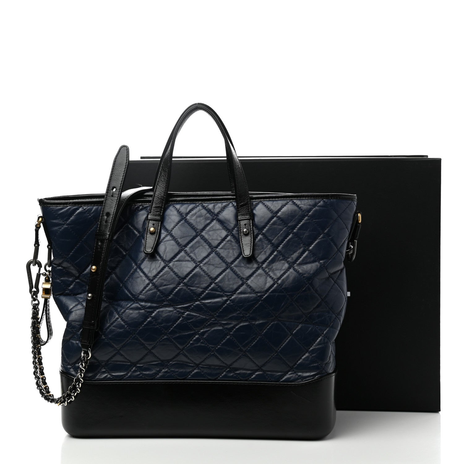 Chanel Aged Calfskin Quilted Large Gabrielle Shopping Tote Navy Black 11 of 11