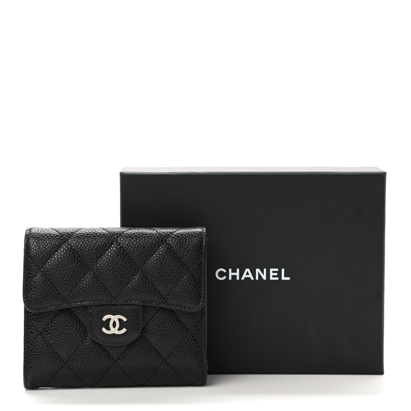 Caviar Quilted Compact Flap Wallet Black