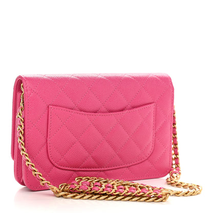 Chanel Shiny Caviar Quilted Chain Melody Wallet On Chain WOC Dark Pink 3 of 10