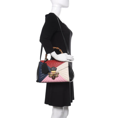 Gucci Calfskin Bamboo Trapuntata Queen Margaret Top Handle Bag Blue Agata Hibiscus Red Mystic White Sugar Pink 2 of 12