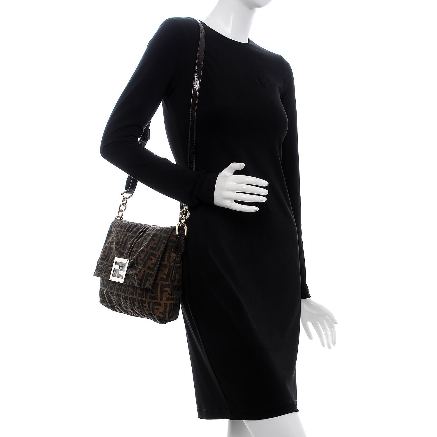 Fendi Zucca Patent Large Mia Shoulder Flap Tobacco 2 of 7