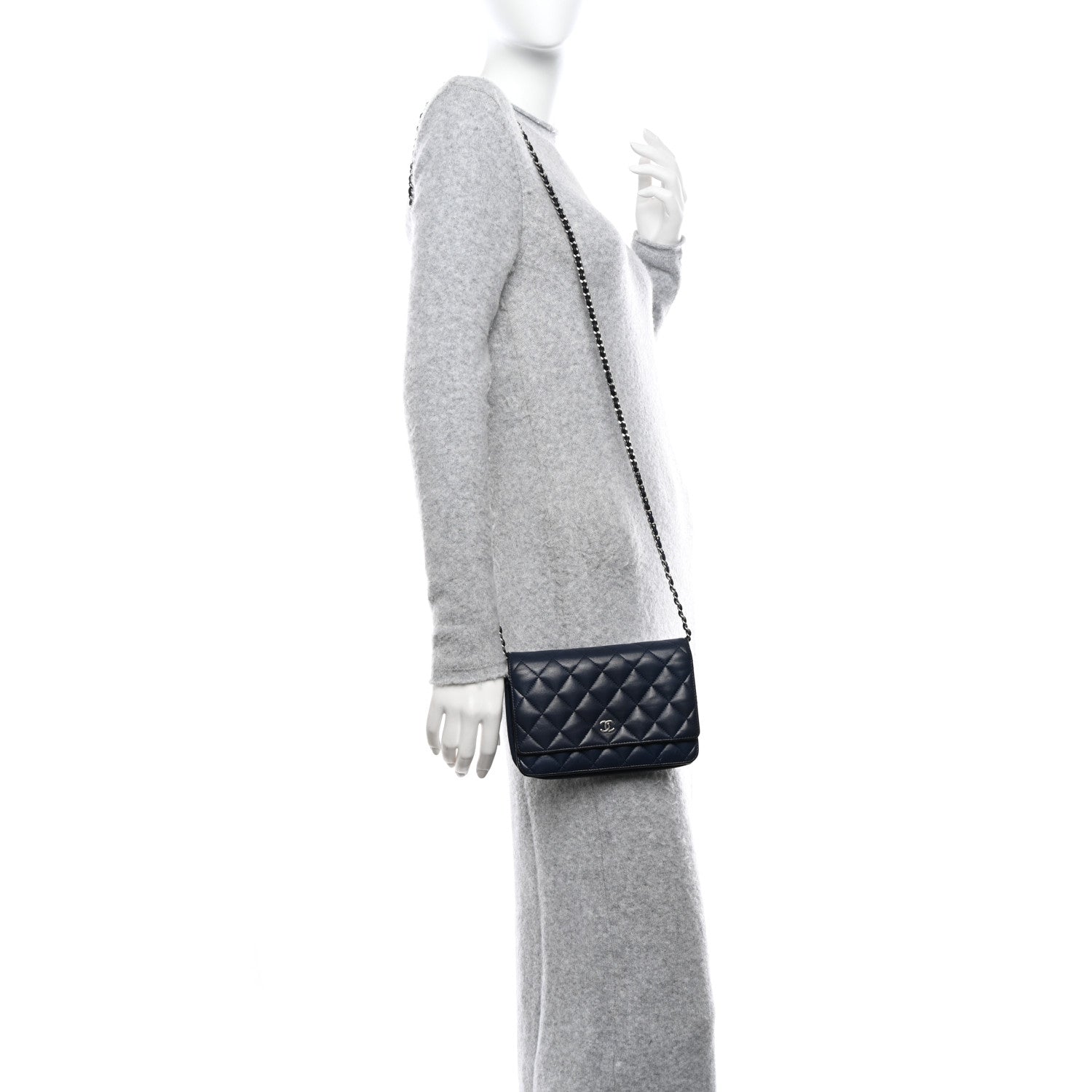 Chanel Lambskin Quilted Wallet On Chain WOC Navy Blue 2 of 15