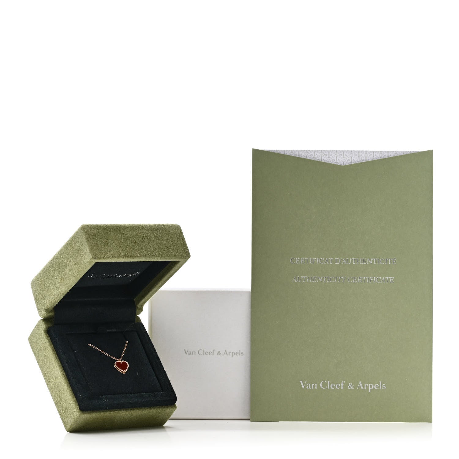 Van Cleef & Arpels 18K Rose Gold Carnelian Sweet Alhambra Heart Pendant Necklace 6 of 6