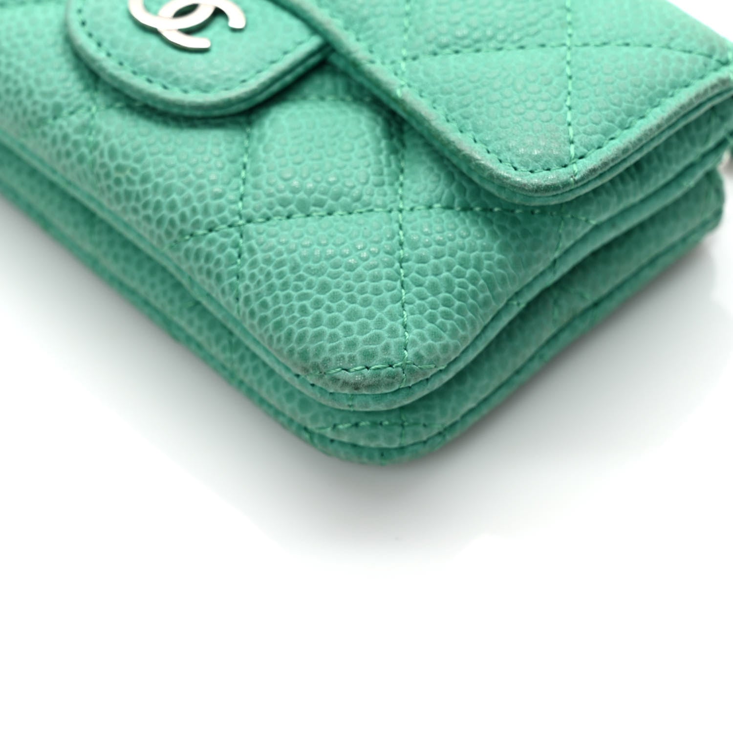 Chanel Iridescent Caviar Quilted Flap Zip Card Holder Green 10 of 11